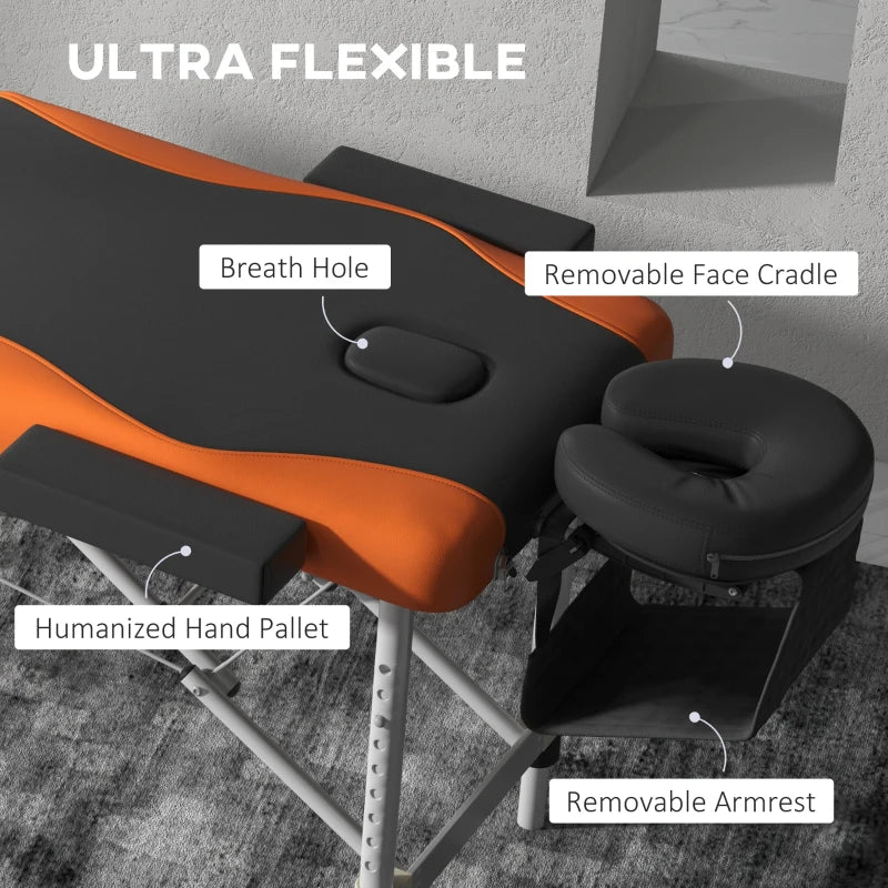 Foldable Black and Orange Massage Table for Salon and Spa