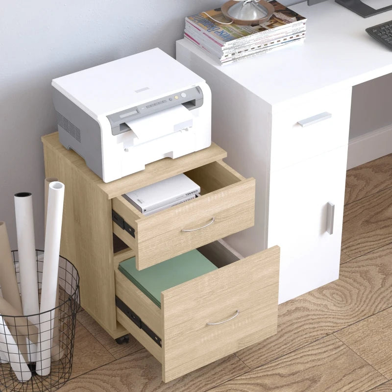 Oak 2-Drawer Mobile Filing Cabinet for Home Office