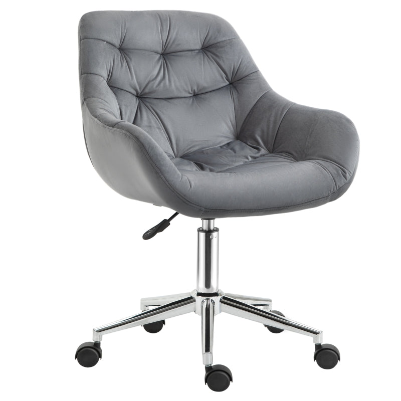 Dark Grey Velvet Swivel Desk Chair with Adjustable Ergonomic Support