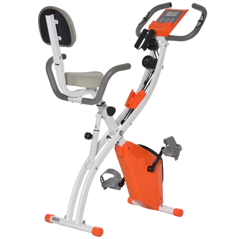 Orange Foldable Recumbent Exercise Bike with 8-Level Magnetic Resistance