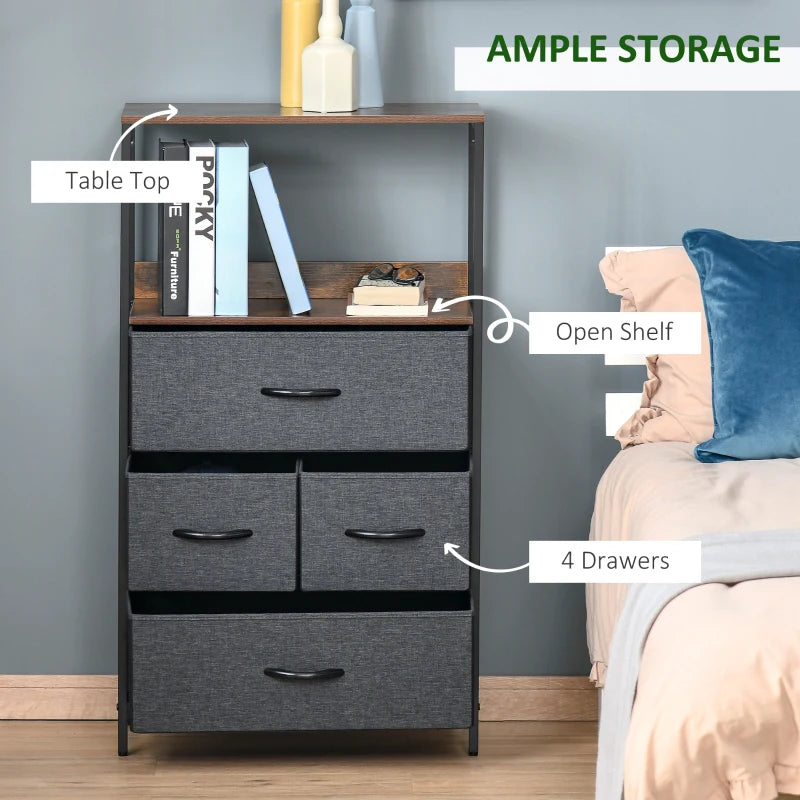 Black 4-Drawer Storage Chest with Shelves - Home Cabinet for Living Room, Bedroom, Entryway