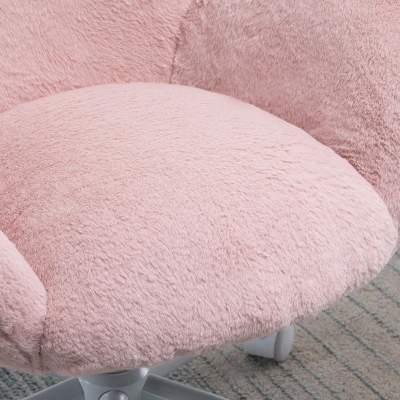 Blush Pink Fluffy Rolling Desk Chair for Home Office or Bedroom