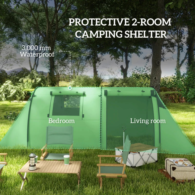 4-Person Green Tunnel Tent with Accessories