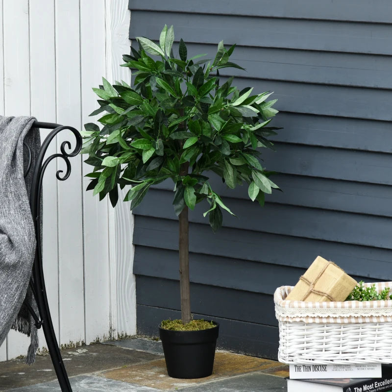 Set of 2 90cm Green Artificial Bay Laurel Topiary Trees with Pot - Indoor/Outdoor Decor