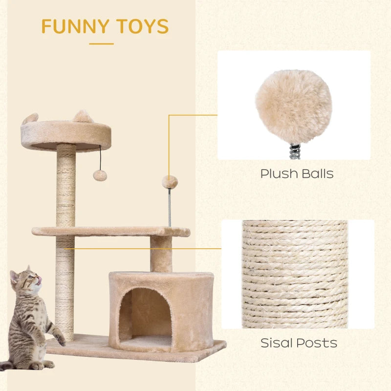 Beige Cat Tree Condo with Scratching Post and Perch - 60x40x81 cm