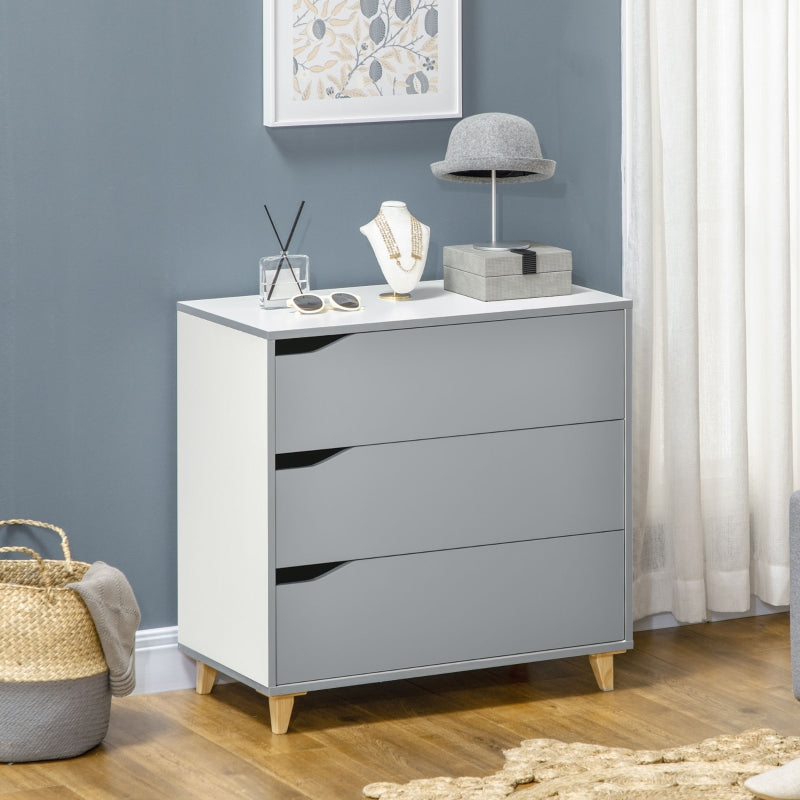 Grey 3-Drawer Storage Cabinet with Pine Wood Legs, 75x42x75cm