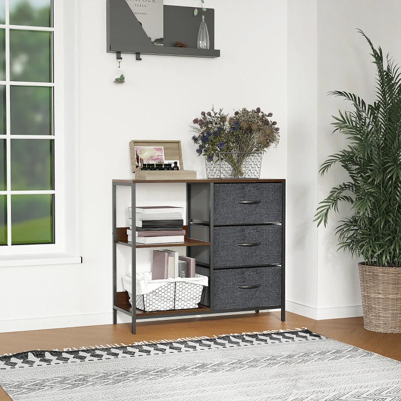 Black Fabric Drawer Storage Cabinet with Shelves