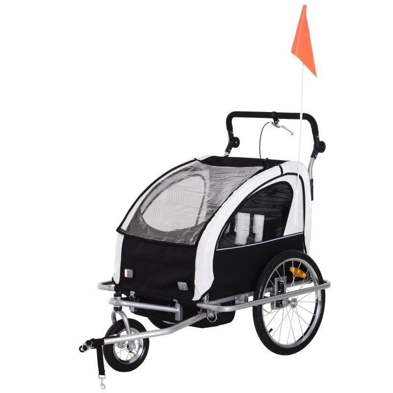 2-Seater Bike Trailer Baby Child Carrier Steel Frame Black White