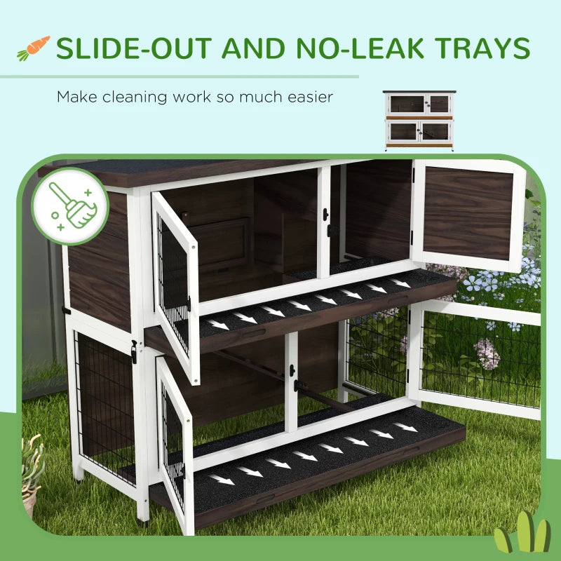 Outdoor Rabbit Cage with Sliding Trays, Asphalt Roof - 2 Tiers, Grey