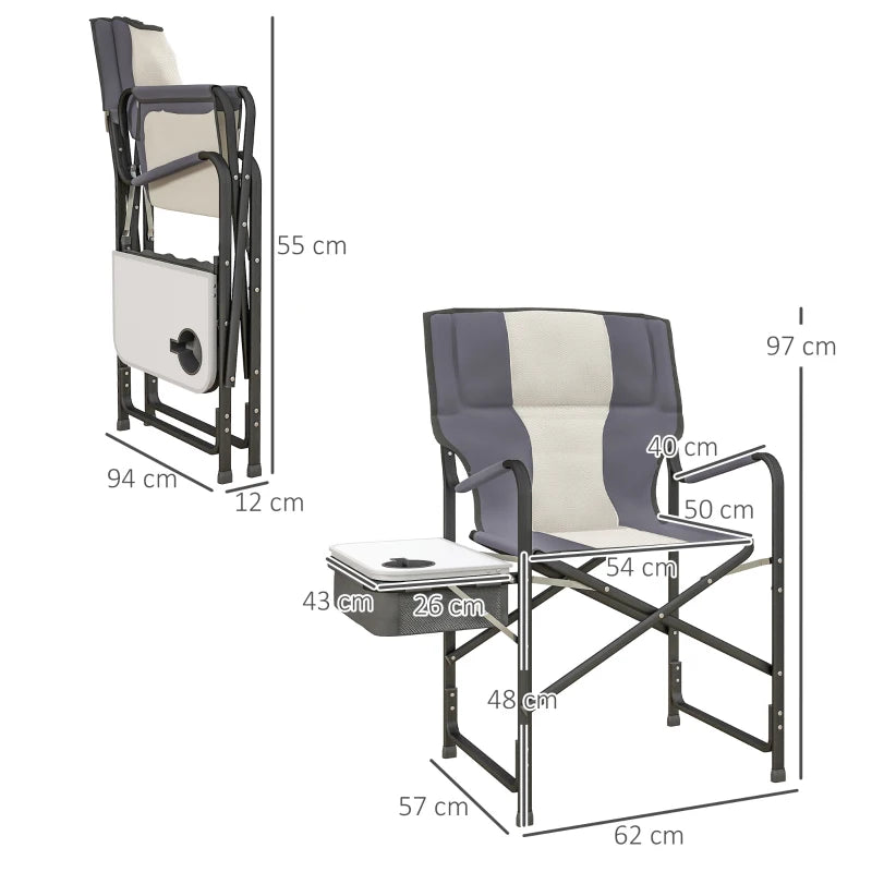 Grey Folding Camping Chair with Cooler Bag Table