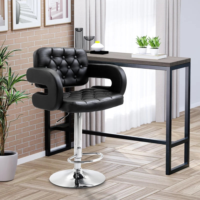 Black Swivel Bar Stool with Back and Armrest, Height Adjustable