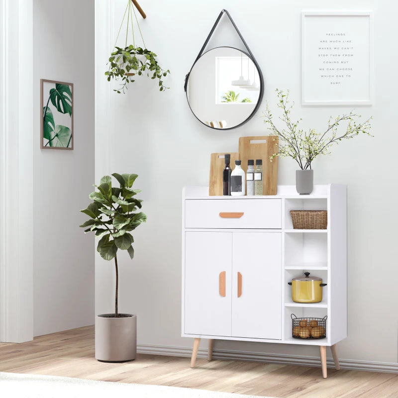 White Storage Side Cabinet with Drawer for Home