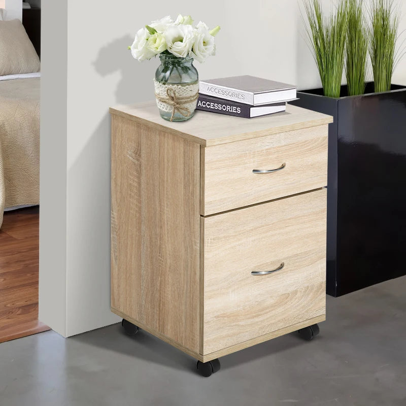 Oak 2-Drawer Mobile Filing Cabinet for Home Office