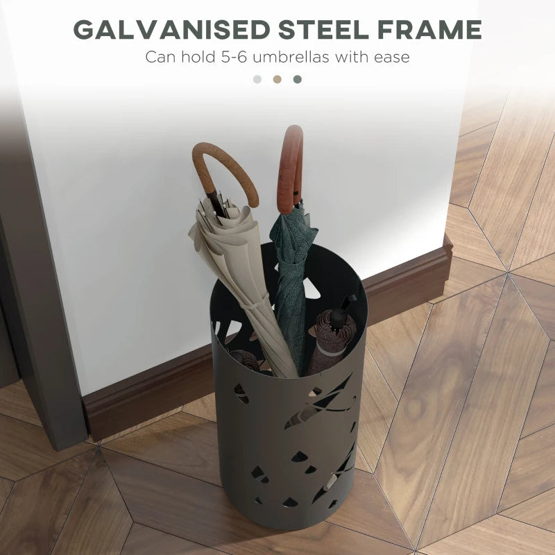 Dark Grey Freestanding Umbrella Holder with Hooks and Drip Tray