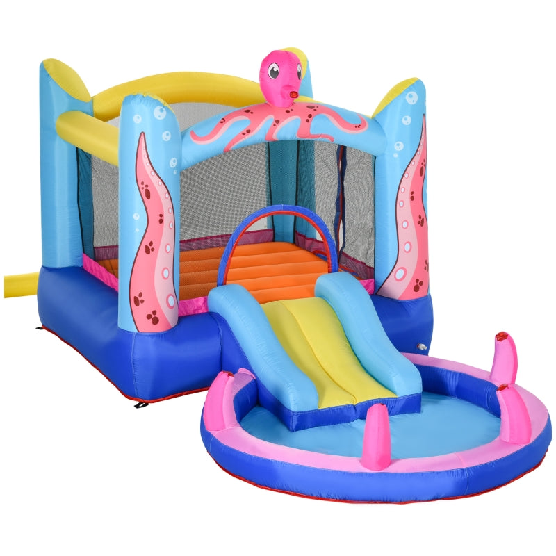 Inflatable Octopus Bounce Castle with Trampoline, Slide, and Pool - 3.8m Blue