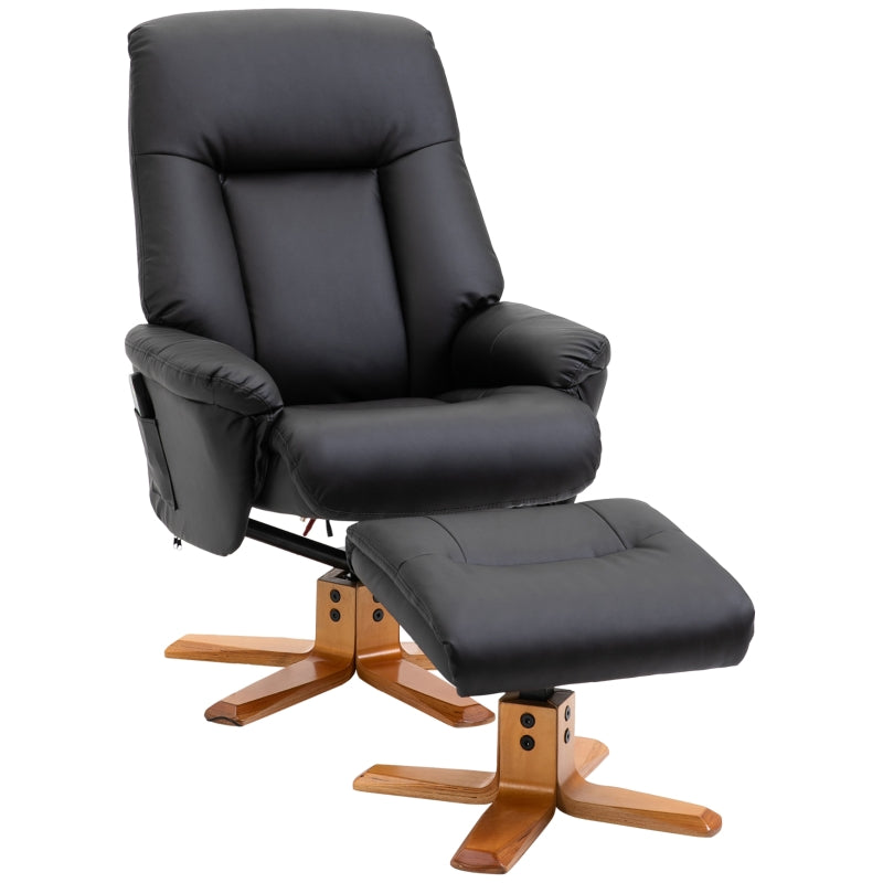 Black Faux Leather Massage Recliner with Footrest