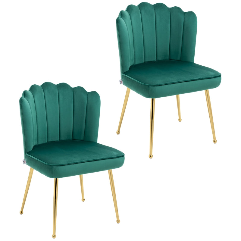 Green Velvet Dining Chairs Set of 2 with Gold Metal Legs