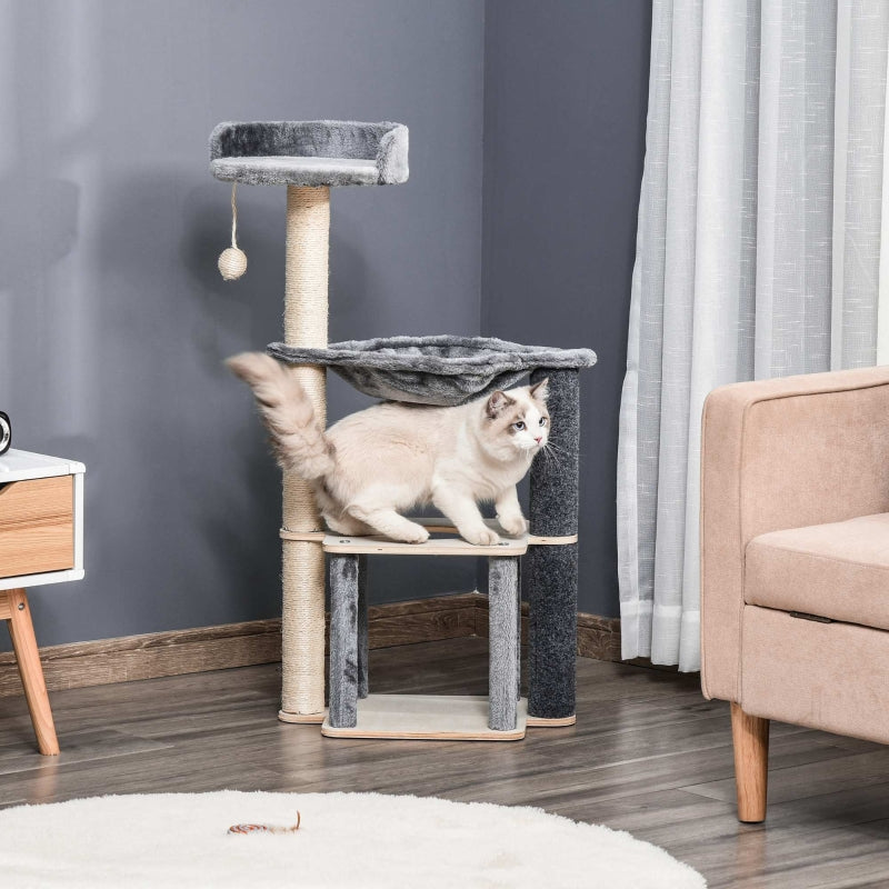 Grey Cat Climbing Tower with Scratching Post & Hammock