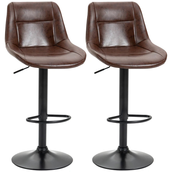Brown Swivel Bar Stools Set of 2, Modern Kitchen Height Barstools in PU Leather