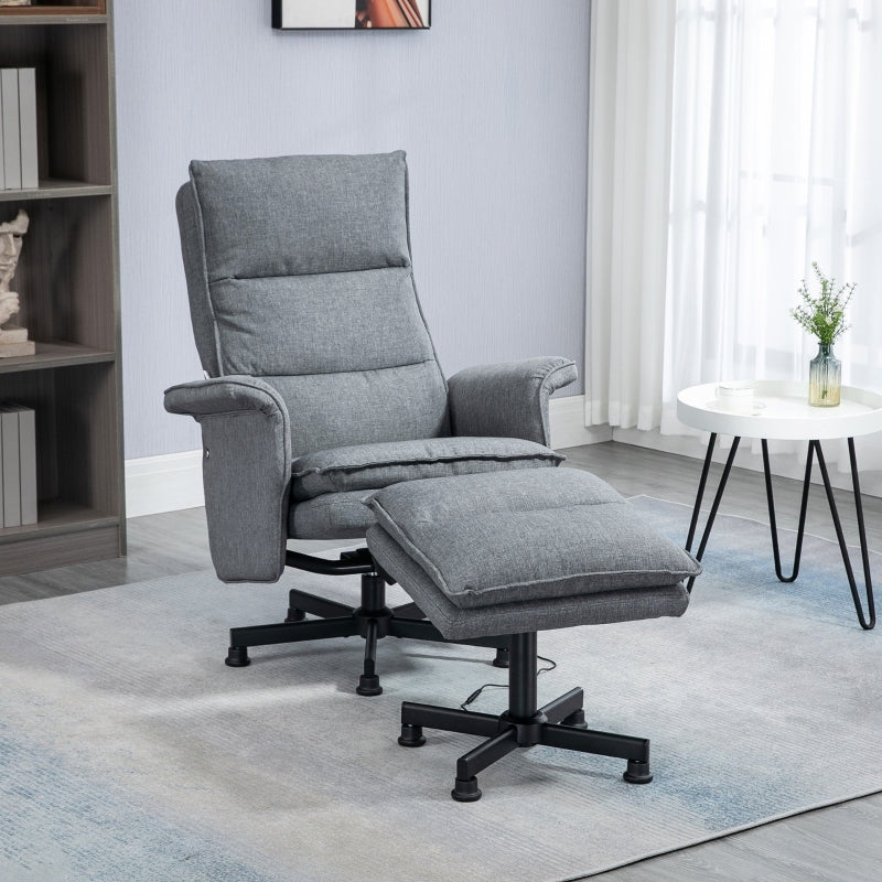 Grey Swivel Massage Recliner Chair with Footstool and Remote Control