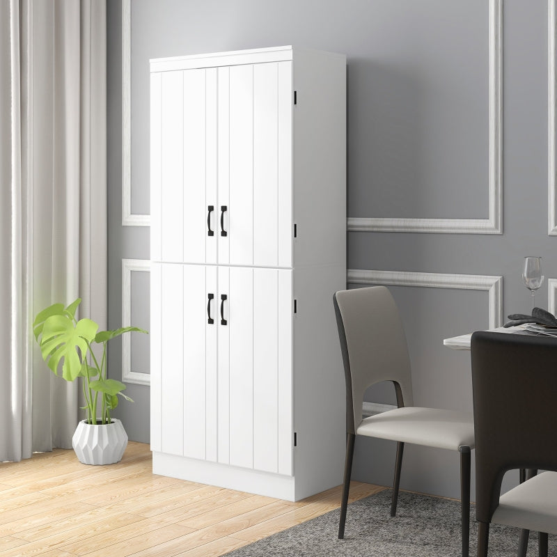 White 4-Door Tall Kitchen Cupboard with 6-Tier Storage