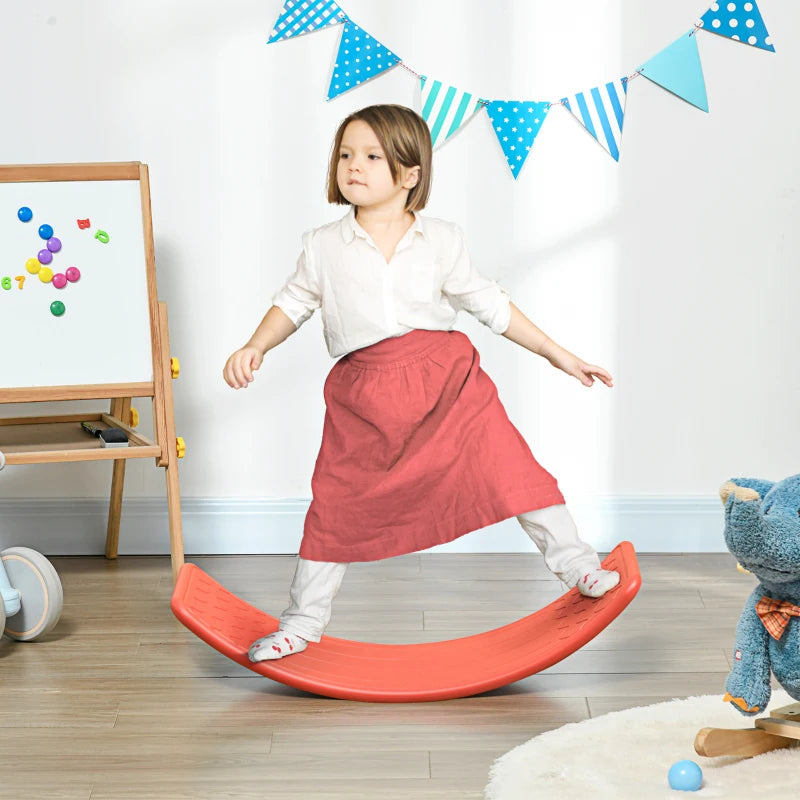 Red Kids Balance Wobble Board - Montessori Toy for Ages 3-6