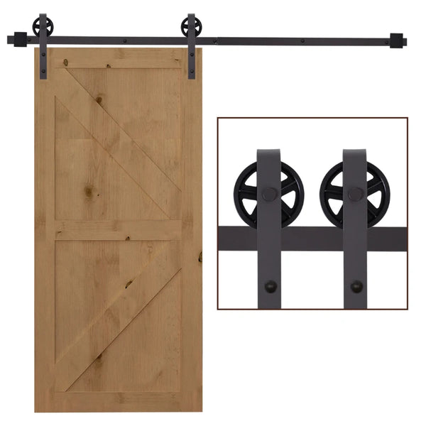 6ft Black Sliding Barn Door Kit for Single Wooden Door