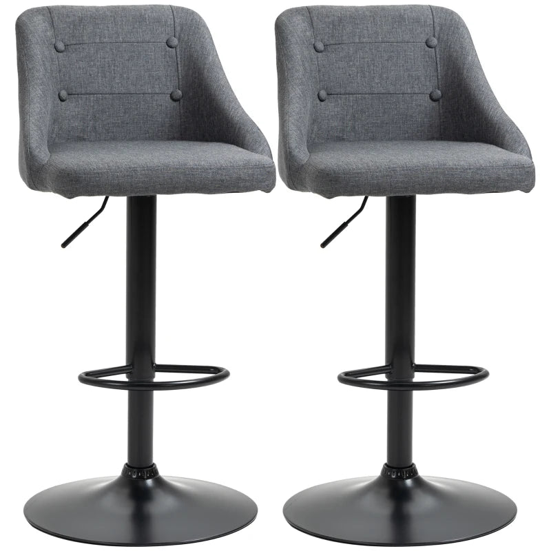 Modern Dark Grey Swivel Bar Stools Set of 2 with Armrests and Footrest