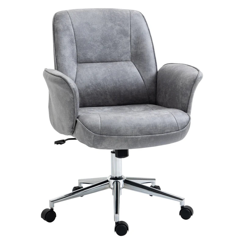 Light Grey Swivel Office Chair with Mid Back & Faux Leather