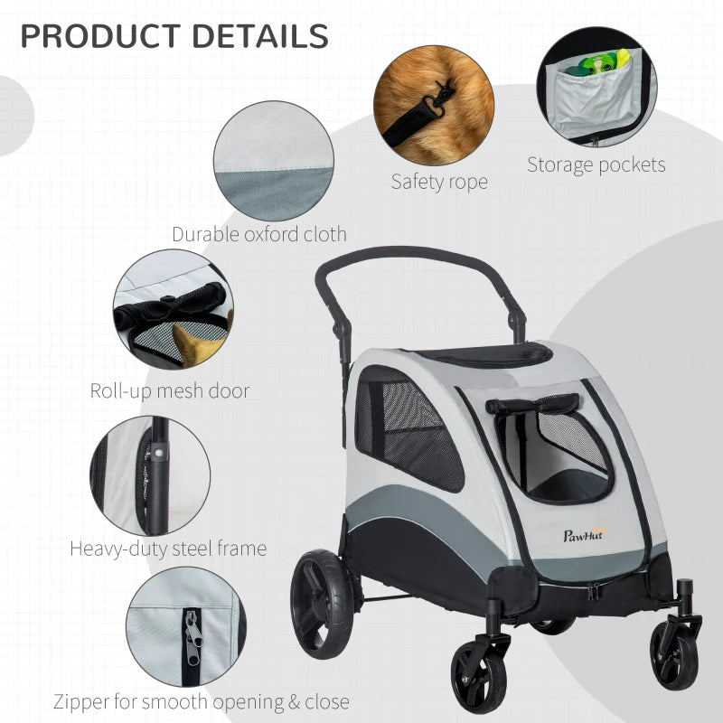 Grey Pet Stroller for Medium Pets with Safety Features