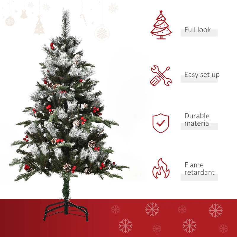 4FT Snow Dipped Christmas Pencil Tree - Red Berries & White Pinecones