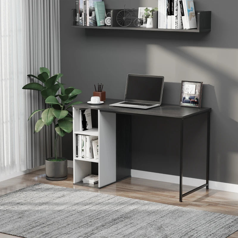 Grey 3-Tier Storage Computer Desk with Side Compartments, 115 x 55 x 75 cm