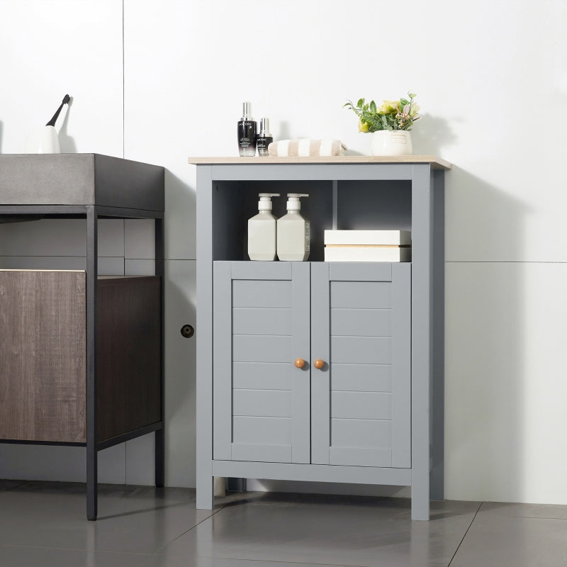 Grey Bathroom Floor Cabinet with Double Doors and Adjustable Shelf