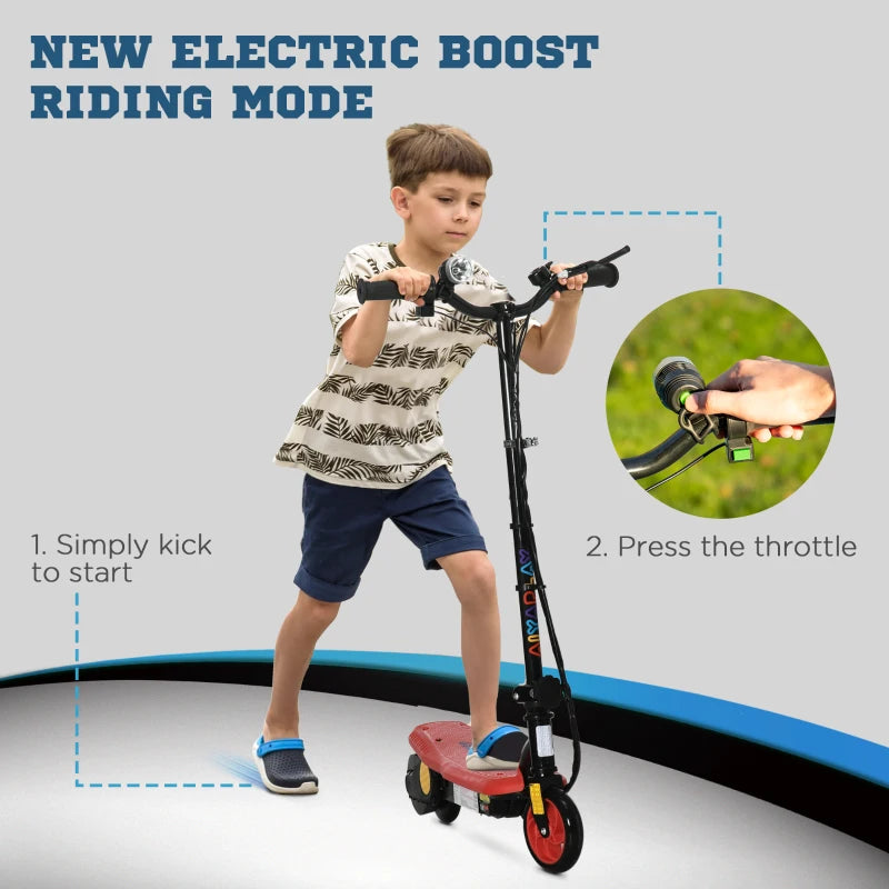 Red Foldable Electric Scooter with LED Headlight for Ages 7-14