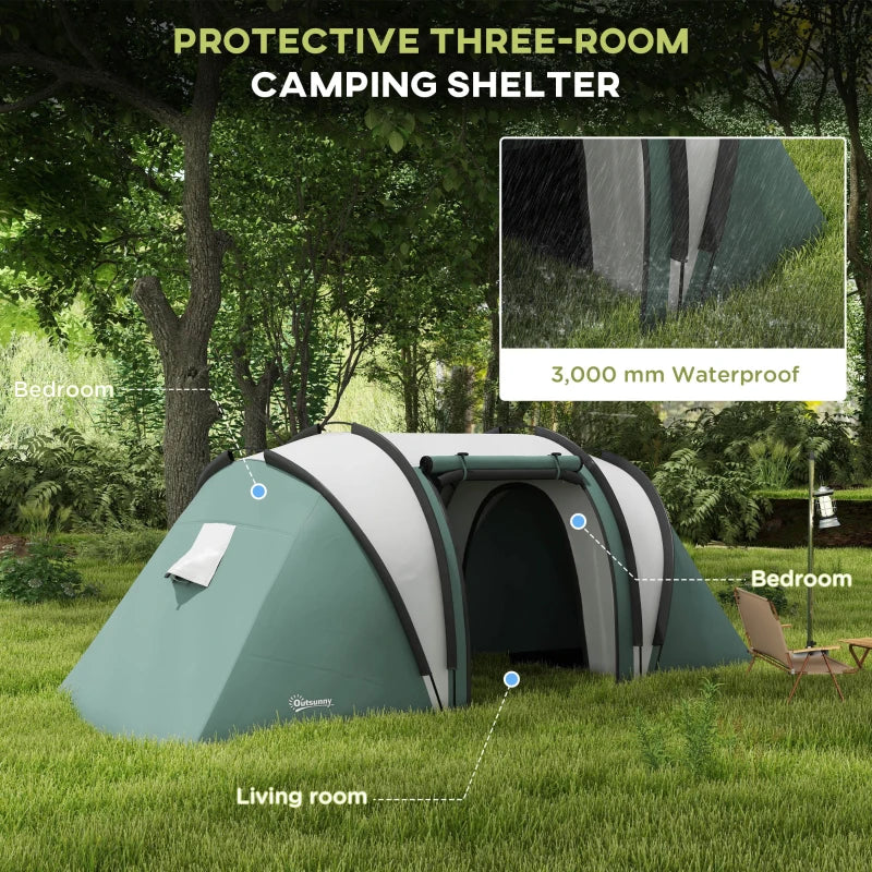 Dark Green 2-Bedroom Waterproof Camping Tent for Family Fishing Hiking