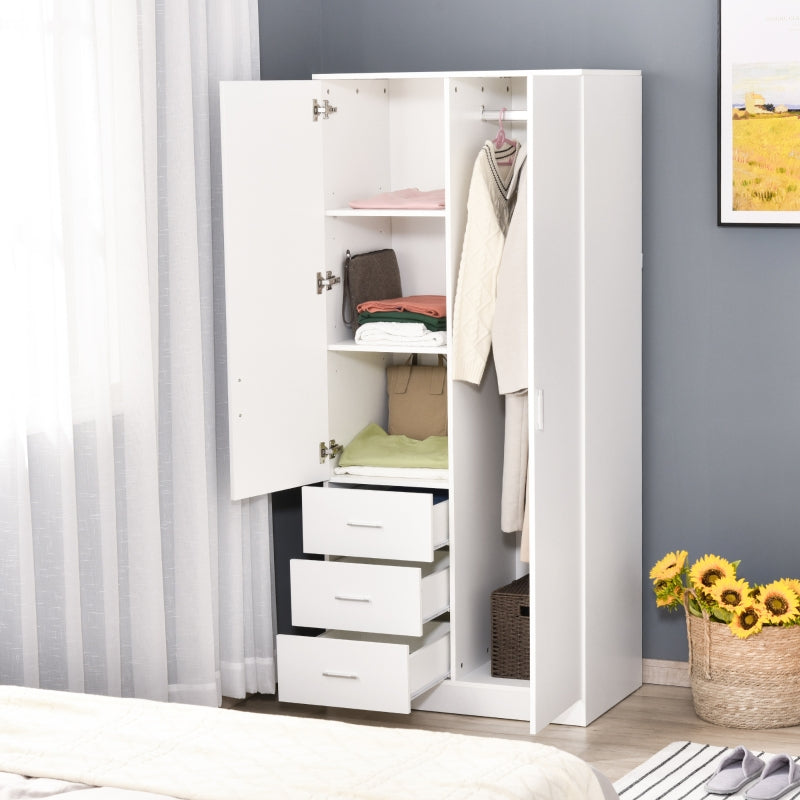 White 2-Door Mirror Wardrobe with Storage and Drawers