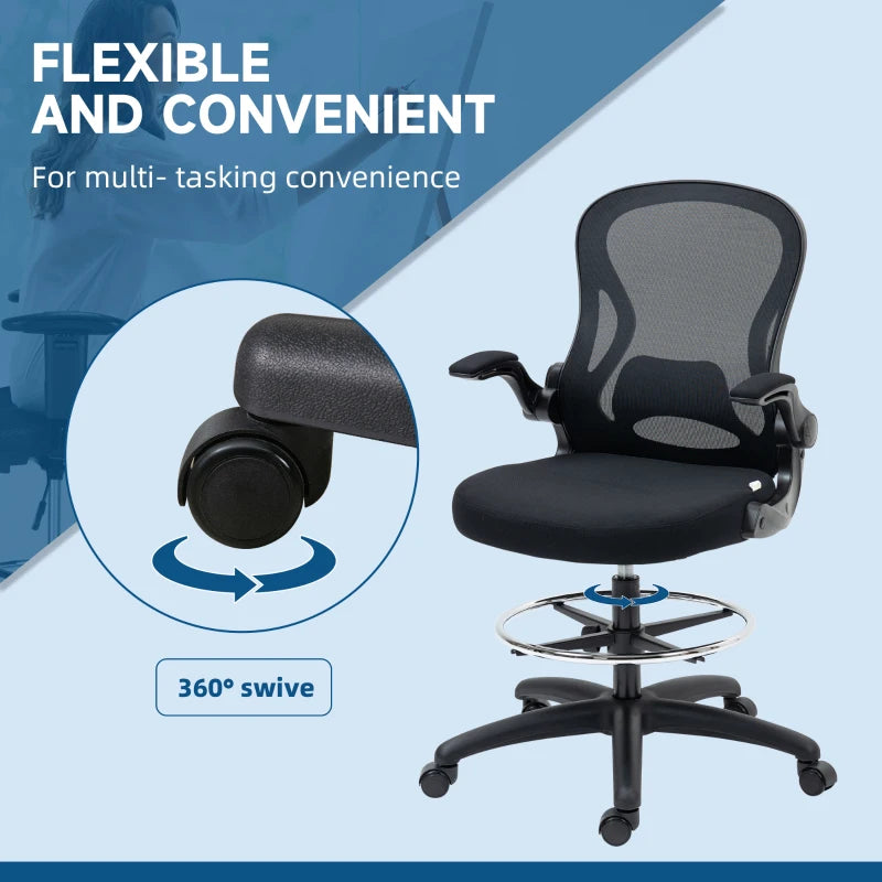 Black Mesh Standing Desk Chair with Adjustable Armrests & Footrest