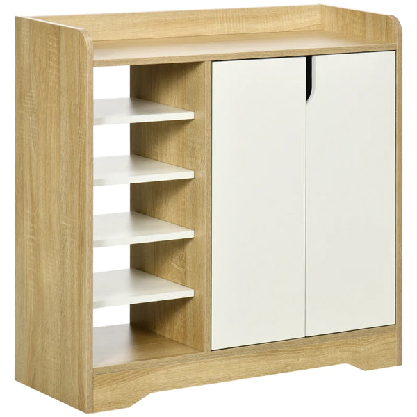 Double Door Shoe Storage Organizer - Natural & White, 13 Pair Capacity