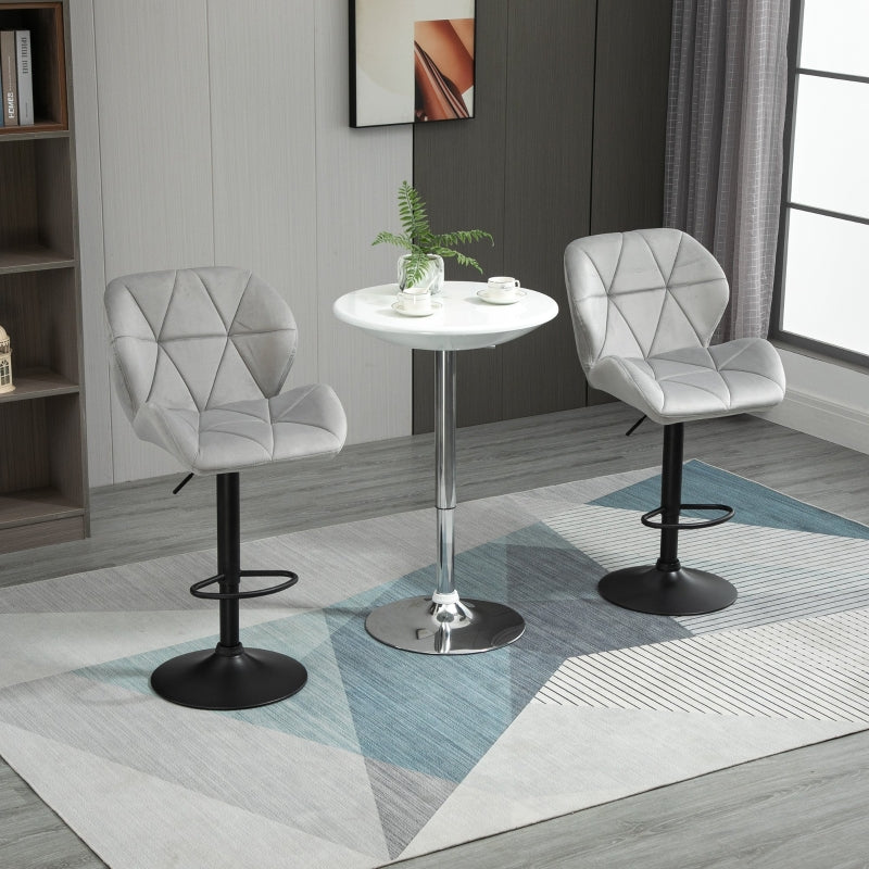 Light Grey Adjustable Swivel Bar Stools Set of 2 with Backrest