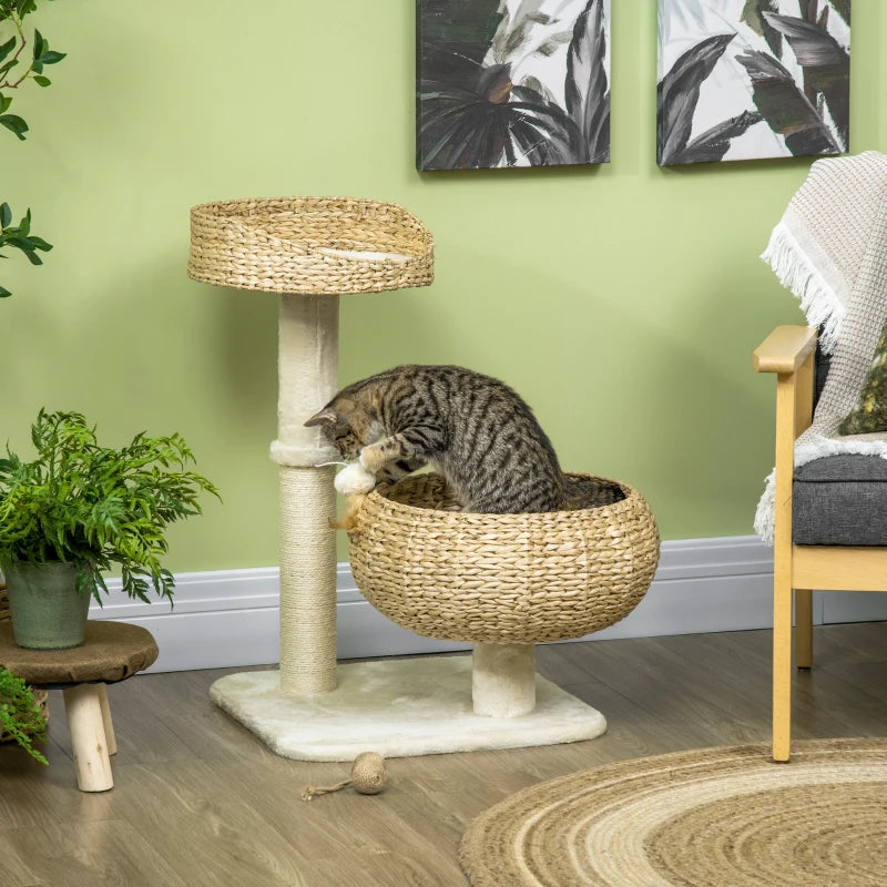 72cm Cat Tree Tower with Sisal Scratching Post, Beds, Toy Ball - Grey