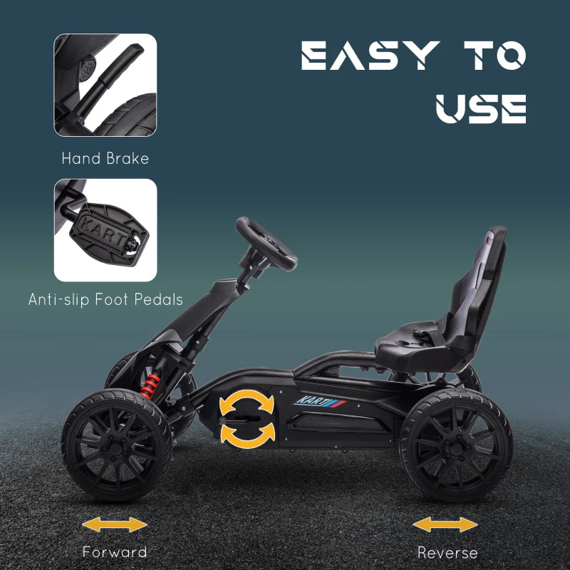 Black Kids Pedal Go Kart with Adjustable Seat and Handbrake