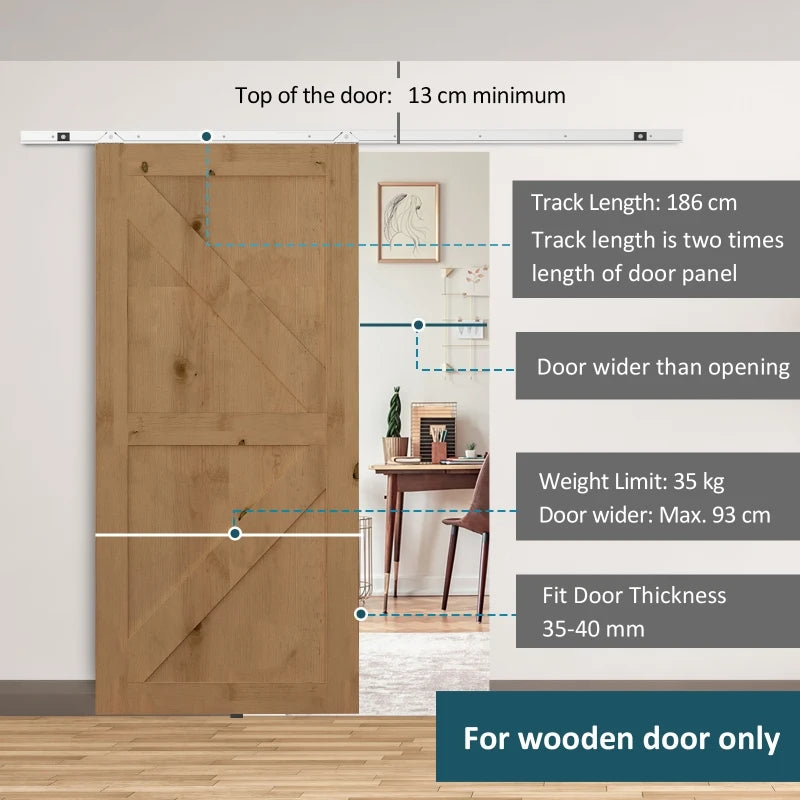 Black Sliding Barn Door Hardware Kit for Single Wooden Door 6FT