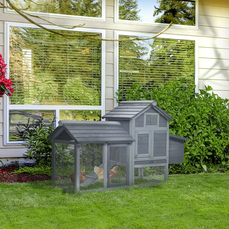 Grey Small Chicken Coop with Run and Nesting Box - 150.5 x 54 x 87cm