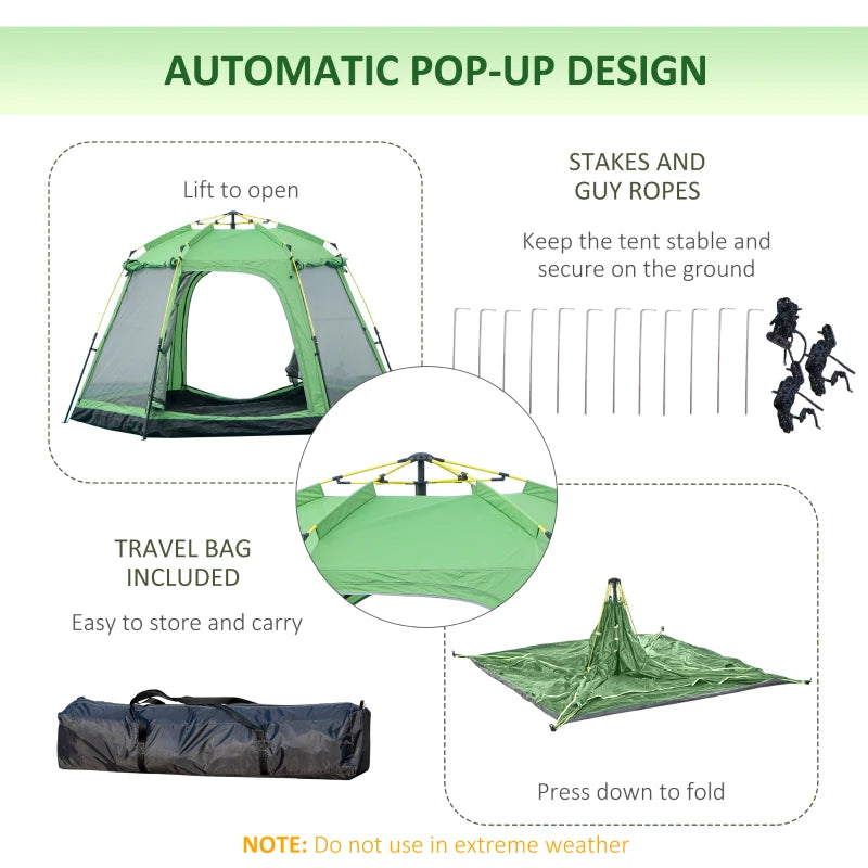 Green 6-Person Pop-Up Camping Tent with Windows and Doors