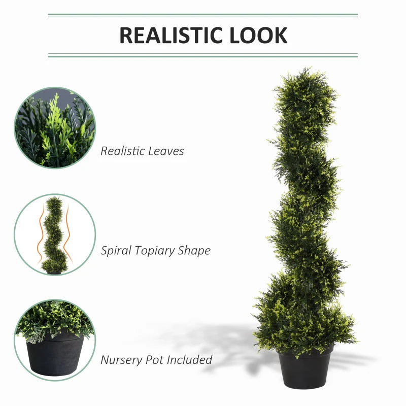 Set of 2 Green Artificial Spiral Topiary Trees - Indoor/Outdoor Decor