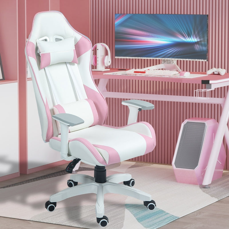 Colour Block Gaming Chair - Pink/White Faux Leather, 135° Recline