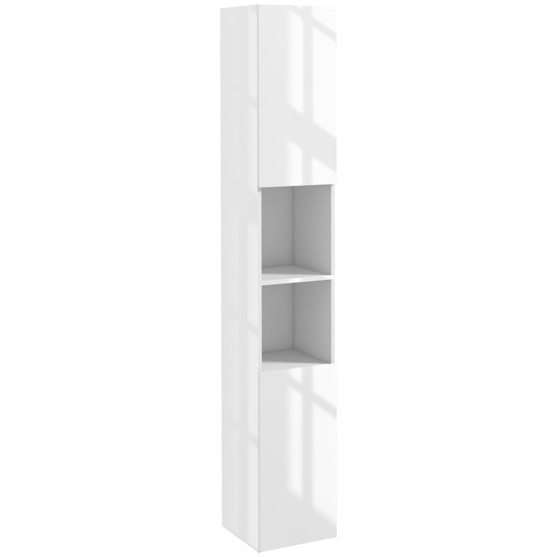 White High Gloss Bathroom Storage Cabinet with Doors, 30x30x181.5 cm