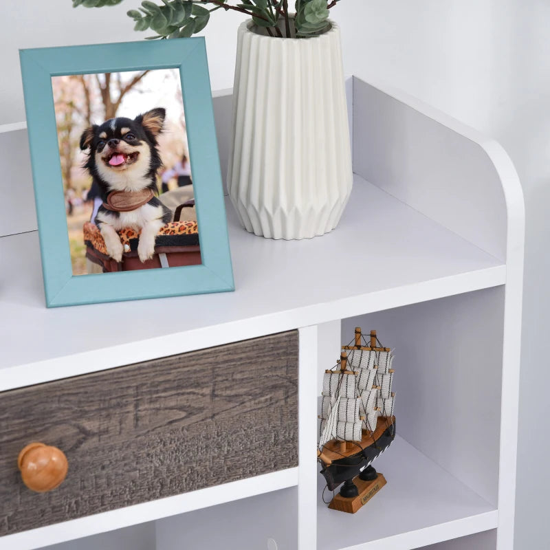 Modern White Grey Bookcase with Drawer and 6 Shelves