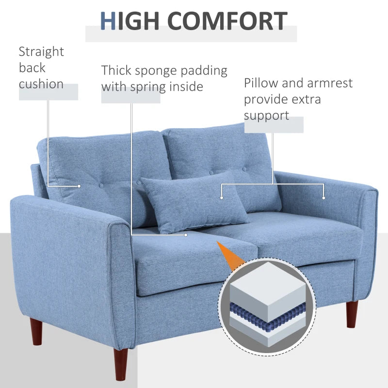 Light Blue Fabric Loveseat with Wooden Legs - 2 Seat Sofa