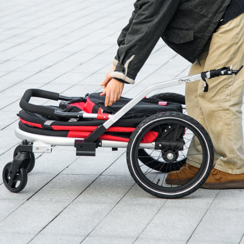 Red 2-in-1 Aluminium Dog Bike Trailer & Pet Stroller for Medium Dogs